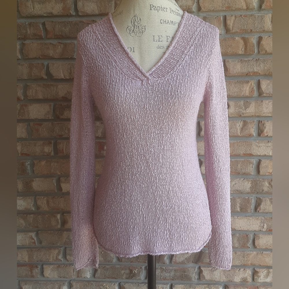 Eileen Fisher V-Neck Linen Blend Sweater with Textured Knit